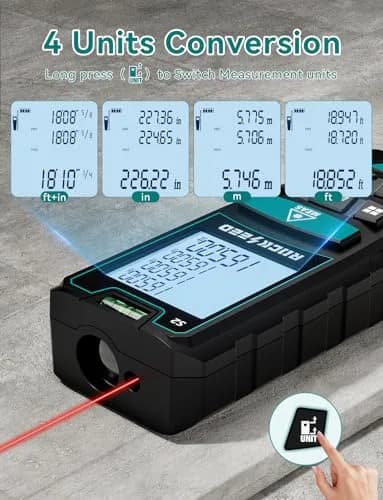 RockSeed Laser Measure 50M/165ft | Accurate Digital Laser Distance Meter with 2 Bubble Levels thumbnail 4