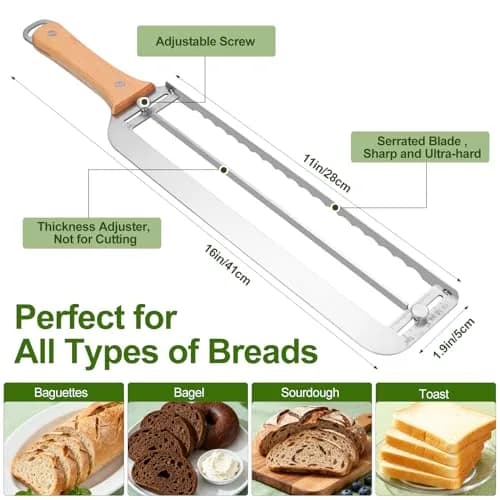 Solldgt Adjustable Bread Slicer 9" | Custom Thickness, Serrated Stainless Steel Blade thumbnail 4