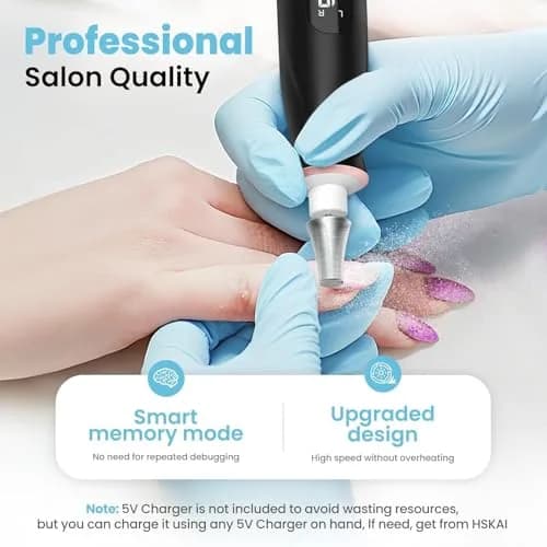 HSKAI Professional Electric Nail File Drill 50-Piece Set | Cordless Rechargeable with LED Display thumbnail 6