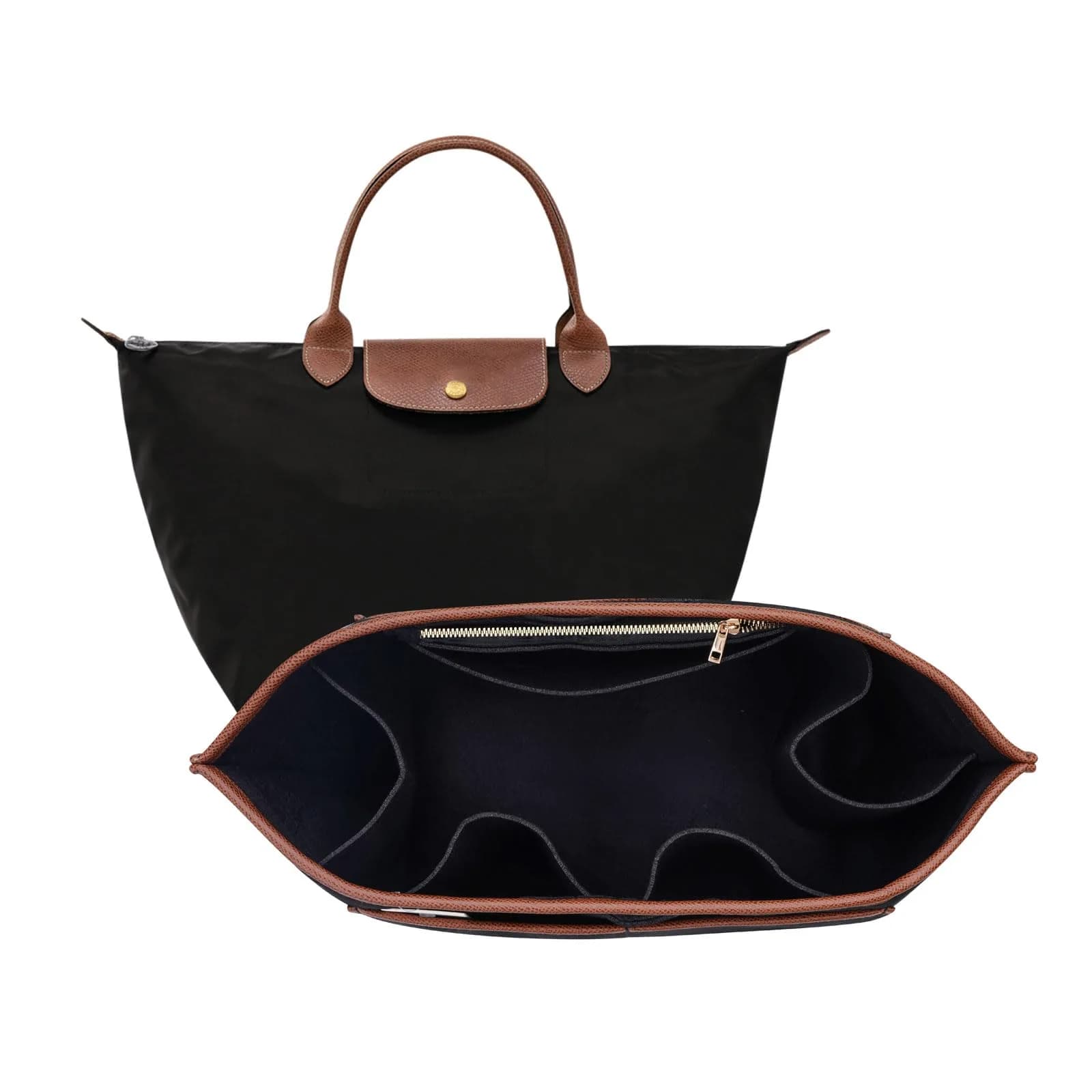 ZTUJO Premium Felt LongChamp Organizer Insert Compatible with Longchamp Le Pliage, Shoulder Bag, Top Handle, Xtra (Navy Blue, Medium) | Bag in Bag — Black / Large