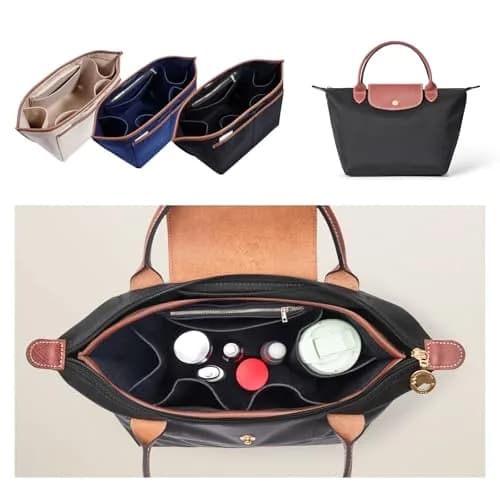 ZTUJO Premium Felt LongChamp Organizer Insert Large | Compatible with Longchamp Le Pliage, Shoulder Bag, Top Handle (Black) thumbnail 6