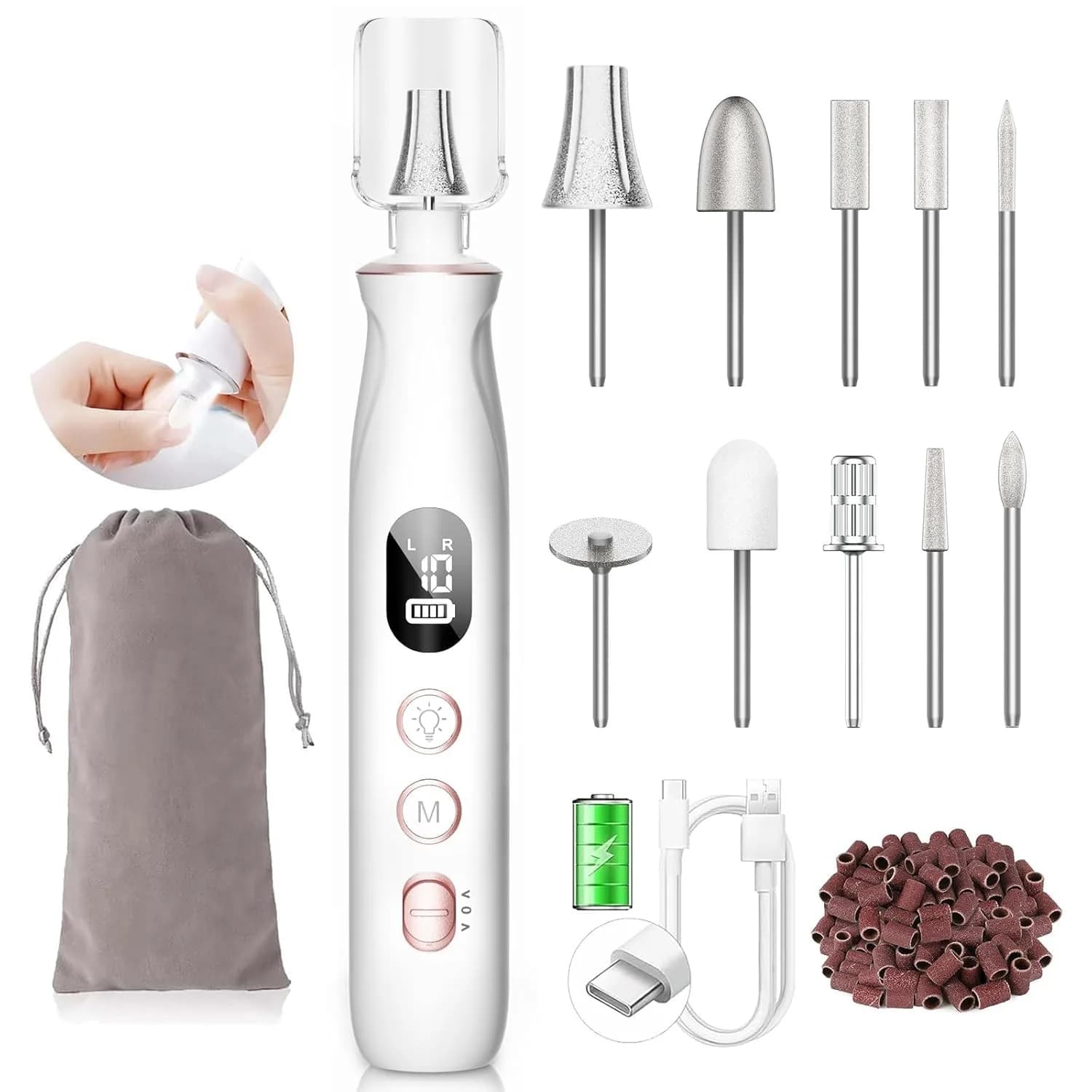 HSKAI Electric Nail File Drill Cordless 50-Piece Kit with LED Lamp | 10-Hour Battery - main product image