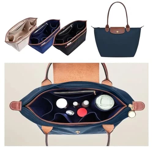 ZTUJO Premium Felt LongChamp Organizer Insert Compatible with Longchamp Le Pliage, Shoulder Bag, Top Handle, Xtra (Navy Blue, Medium) | Bag in Bag thumbnail 6
