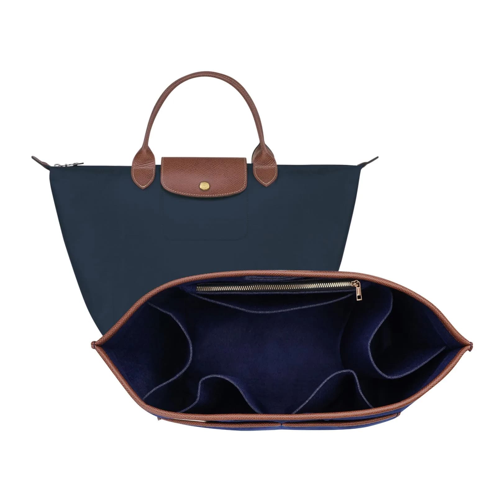 ZTUJO Premium Felt LongChamp Organizer Insert Compatible with Longchamp Le Pliage, Shoulder Bag, Top Handle, Xtra (Navy Blue, Medium) | Bag in Bag — Navy Blue / Large