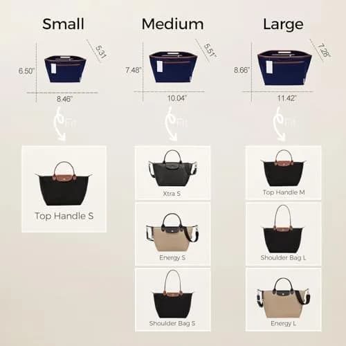 ZTUJO Premium Felt LongChamp Organizer Insert Large | Compatible with Longchamp Le Pliage & Xtra (Navy Blue, Large) thumbnail 3