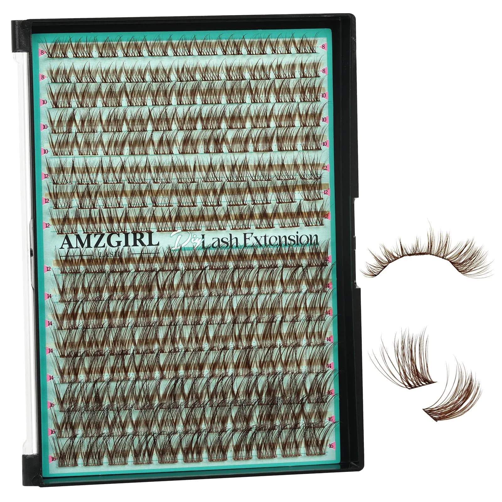 AMZGIRL Natural Lash Clusters Kit, Waterproof&Soft, DIY Lash Extension Kit — Lash-Halos（Brown）-176pcs-C-8-16mm