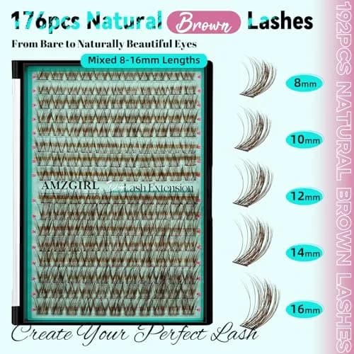 AMZGIRL Brown Lash Clusters 176PCS | Natural Light Hair Blend, Reusable & Easy DIY Application thumbnail 2