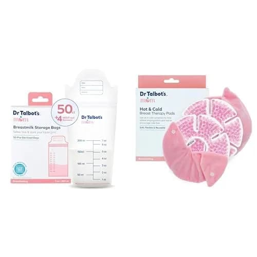 Dr. Talbot's Mom Temperature Tracking Breastmilk Storage Bags with 4 MilkFresh Sensors, 50ct + Hot and Cold Breast Therapy Pads, 2 Count | BPA-Free, Freezer-Safe, Reusable Gel Packs thumbnail 1