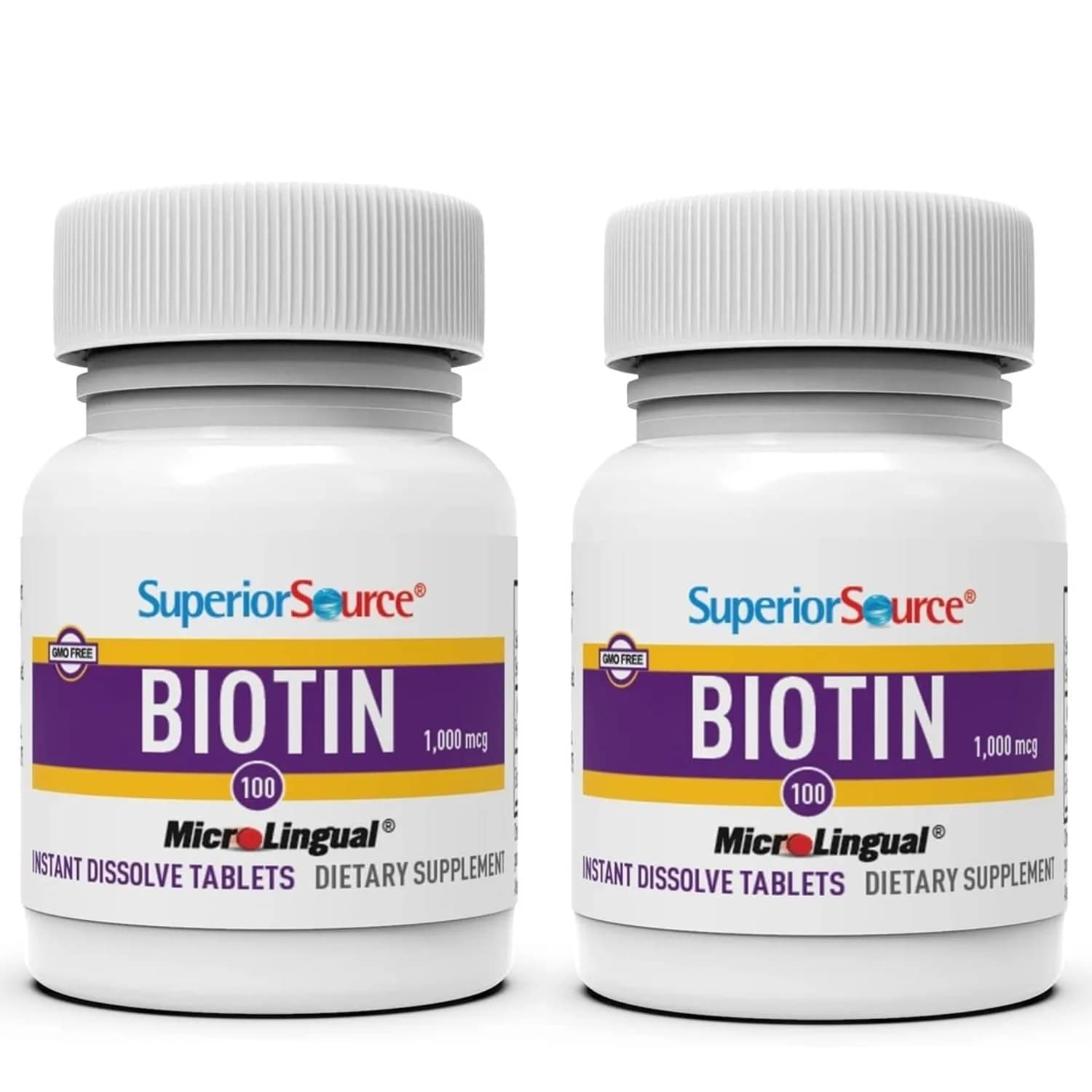 Superior Source Biotin 1,000 mcg 100 Sublingual Tablets Pack of 2 | Supports Hair & Nails