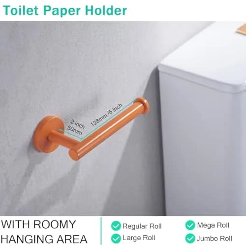 SEABEFORE Orange Toilet Paper Holder SUS304 Stainless Steel | Modern Wall Mount, 6 inch TP Holder for Kitchen Washroom thumbnail 6