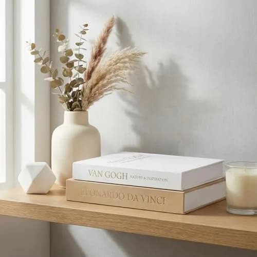 Inoostar Aesthetic Decorative Books Set of 2 Linen Boxes with Gold Lettering 21cm (8.27 in) | Enhance Your Coffee Table, Bookshelf or Mantle Decor thumbnail 2