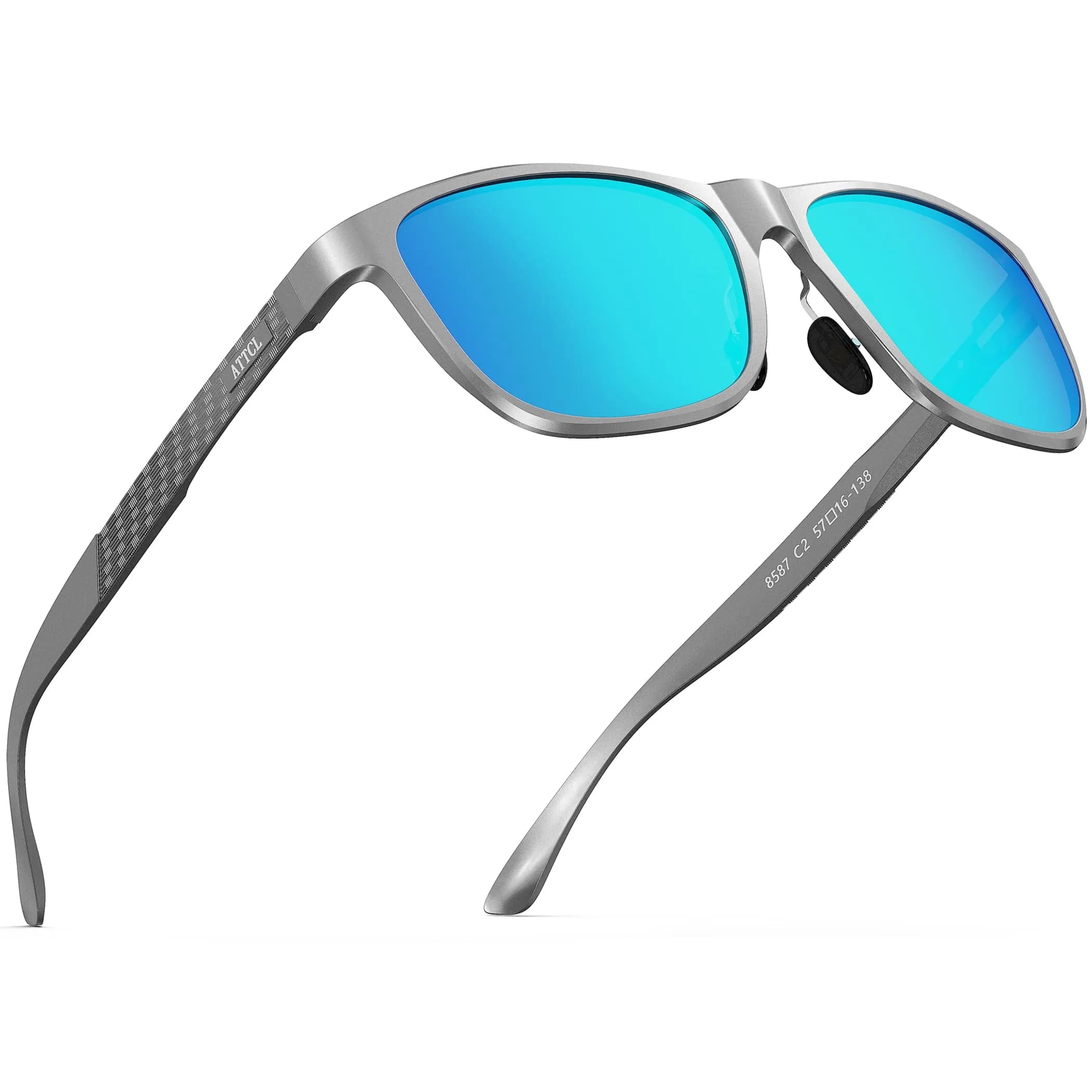 ATTCL Polarized Sunglasses Men Silver-Blue Mirrored Lenses, Al-Mg Metal Ultralight UV400