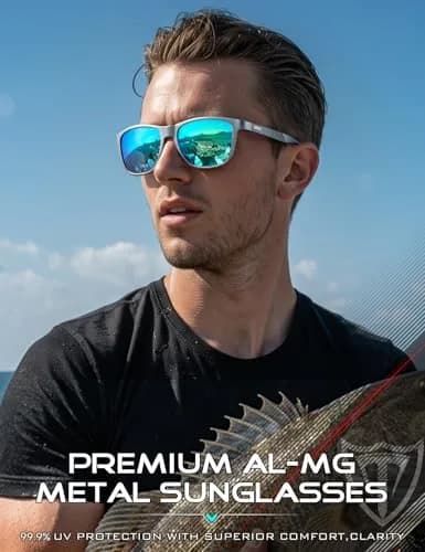 ATTCL Polarized Sunglasses Men Silver-Blue Mirrored Lenses, Al-Mg Metal Ultralight UV400 thumbnail 2