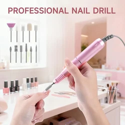 HQMPHQ Pink Professional Nail Drill Electric File 45000RPM | Low Noise & Rechargeable for Acrylic Gel Nails thumbnail 5