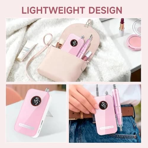 HQMPHQ Pink Professional Nail Drill Electric File 45000RPM | Low Noise & Rechargeable for Acrylic Gel Nails thumbnail 8