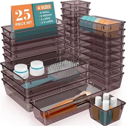 WOWBOX 25 PCS Plastic Drawer Organizer Set, Makeup Organizers and Storage Bins | 4 Sizes, Clear, Non-Toxic Plastic thumbnail 1