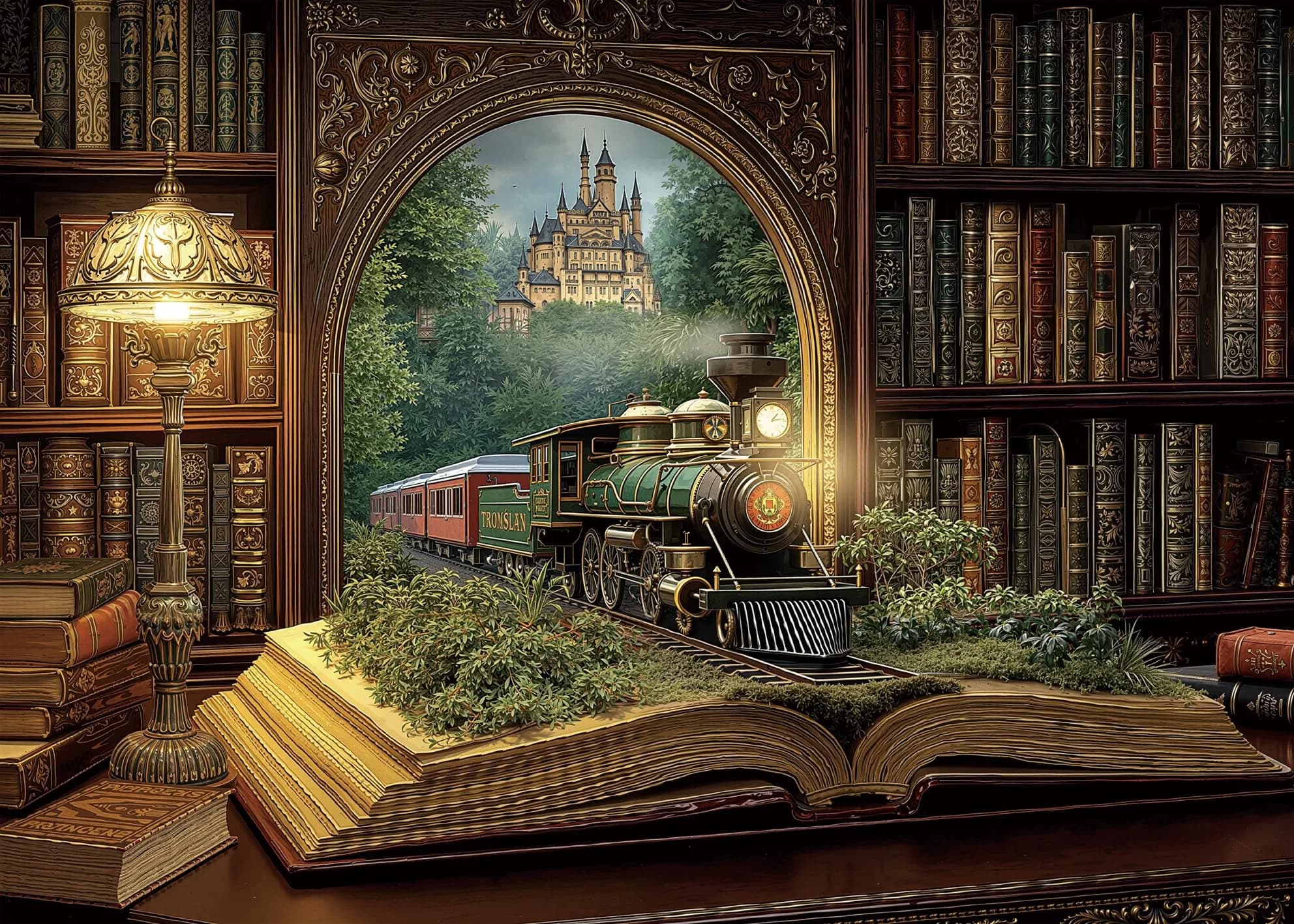 BUAHA Magic Books Train Jigsaw Puzzle 1000 Pieces | 70 x 50 cm (27.5 x 19.7 inches) — Literary Passage