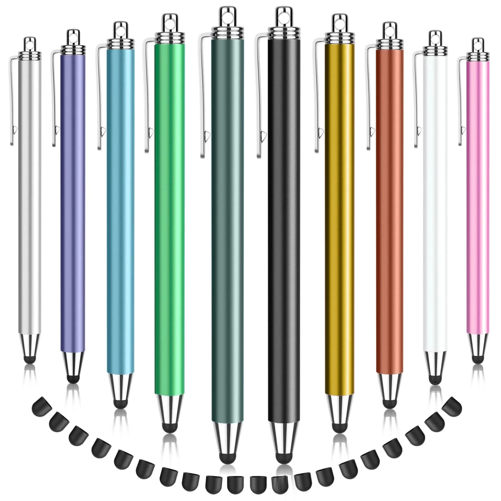 MEKO 10 Pack Thin Stylus Pens with 20 Replacement Tips | Universal Capacitive Touchscreen Stylus for iPad, iPhone, Android Tablets & Smartphones (Multicolor) — Multicolored pastel