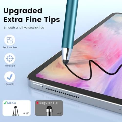 MEKO 10 Pack Thin Stylus Pens with 20 Replacement Tips | Universal Capacitive Touchscreen Stylus for iPad, iPhone, Android Tablets & Smartphones (Multicolor) thumbnail 6
