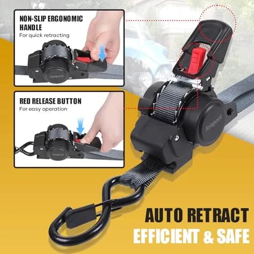 Ayaport Retractable Ratchet Straps 1in x 12ft | Heavy Duty Motorcycle & Cargo Tie Downs thumbnail 2