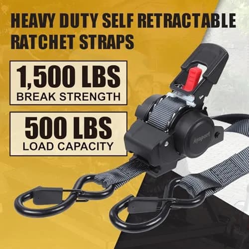 Ayaport Retractable Ratchet Straps 1in x 12ft | Heavy Duty Motorcycle & Cargo Tie Downs thumbnail 3