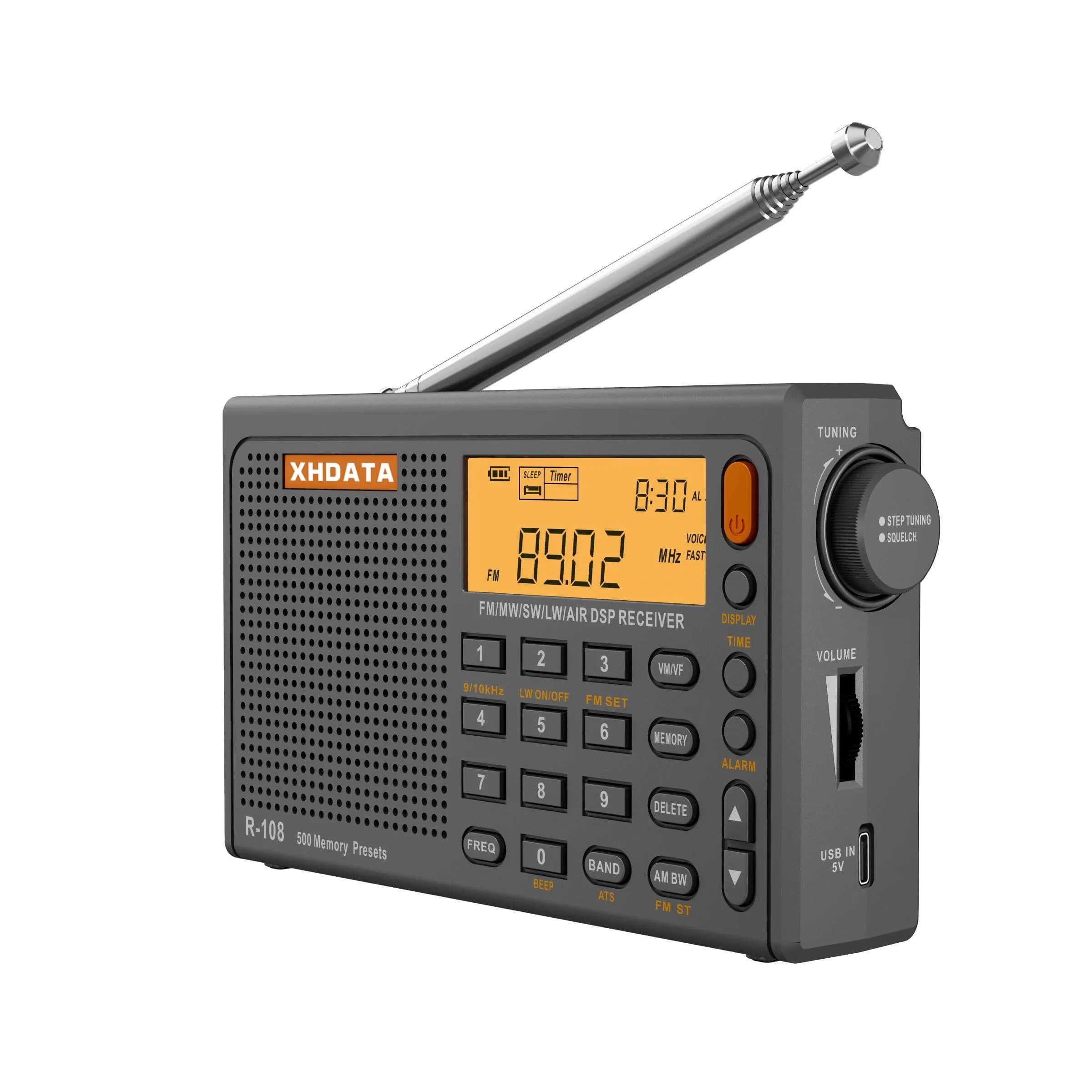 XHDATA R108 Portable Radio AM/FM/SW/LW/Airband Shortwave Receiver 12.7cm (5in) | DSP Chip for Clear Reception