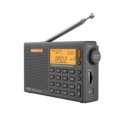 XHDATA R108 Portable Radio AM/FM/SW/LW/Airband Shortwave Receiver 12.7cm (5in) | DSP Chip for Clear Reception thumbnail 1