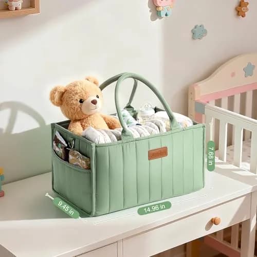 Zooawa Baby Diaper Caddy Organizer, Portable Nursery Storage Basket with Compartments, Handle & Shoulder Strap in Matcha Green thumbnail 4
