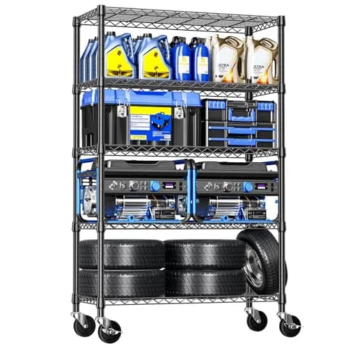 IZEUK 5-Tier Garage Shelving, 17.7"D x 47.2"W x 76.7"H | Heavy Duty Steel Wire Rack with Wheels thumbnail 1
