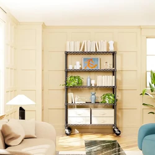 IZEUK 5-Tier Garage Shelving, 17.7"D x 47.2"W x 76.7"H | Heavy Duty Steel Wire Rack with Wheels thumbnail 7