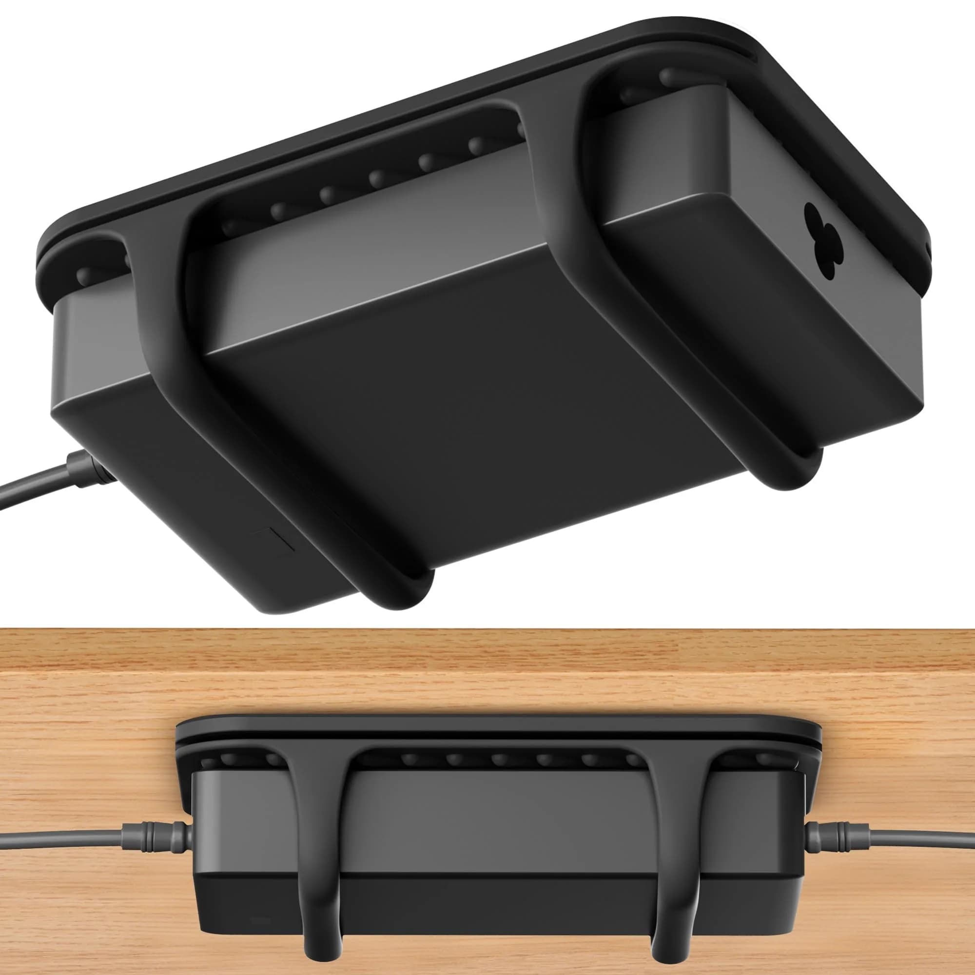 ELETIUO Universal Silicone Laptop Charger Holder, Under Desk Power Brick Mount, Black | Secure, Space-Saving, Damage-Free