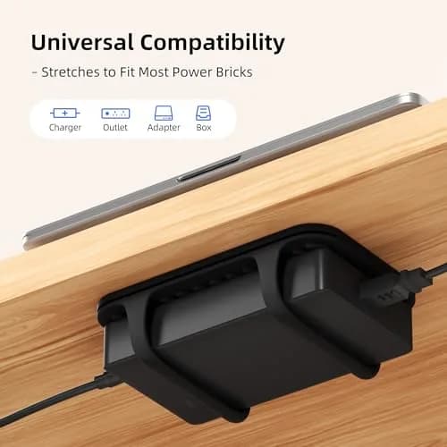 ELETIUO Universal Silicone Laptop Charger Holder, Under Desk Power Brick Mount, Black | Secure, Space-Saving, Damage-Free thumbnail 2