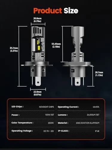 NOVSIGHT H4 LED Fog Light Bulbs 62,000LM 6500K Cool White | 200W Super Bright, Waterproof, 5-Min Install thumbnail 6