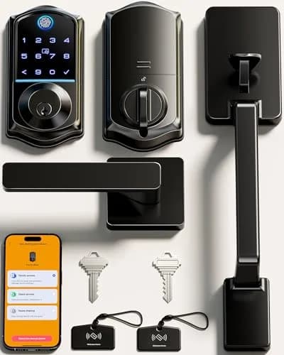 Veise VE017-D Fingerprint Smart Front Door Lock Set, Matte Black | App Control, 8-in-1 Keyless Entry, Auto Lock, Touchscreen Keypad thumbnail 1