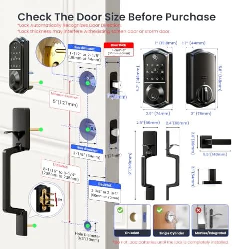 Veise VE017-D Fingerprint Smart Front Door Lock Set, Matte Black | App Control, 8-in-1 Keyless Entry, Auto Lock, Touchscreen Keypad thumbnail 6
