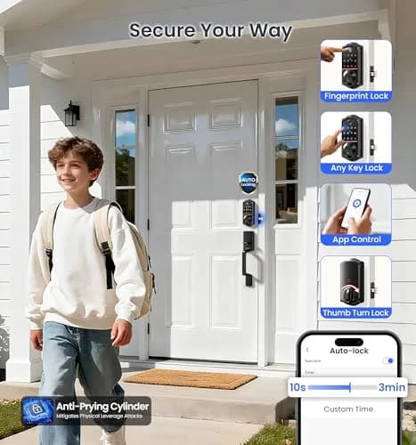 Veise VE017-D Fingerprint Smart Front Door Lock Set, Matte Black | App Control, 8-in-1 Keyless Entry, Auto Lock, Touchscreen Keypad thumbnail 7