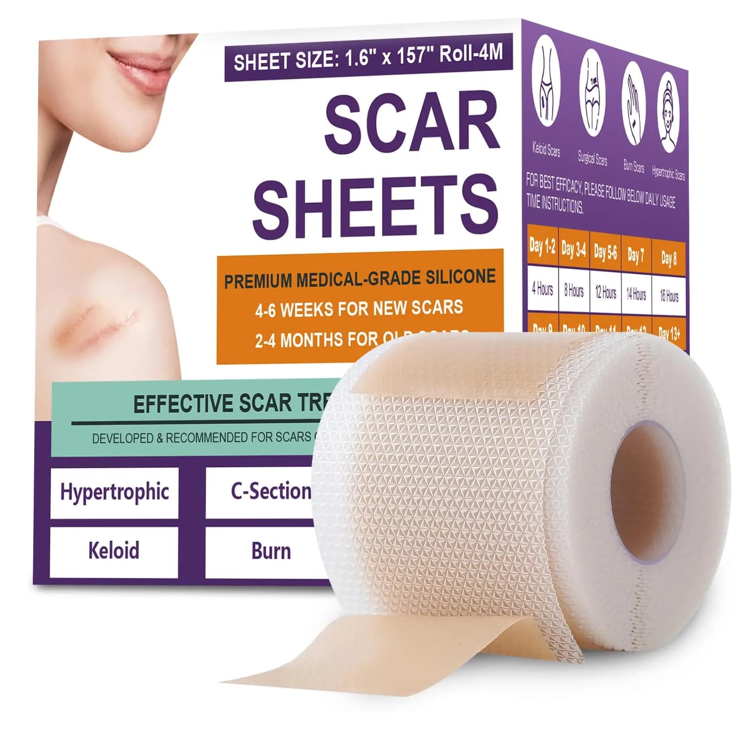 PSECICI Silicone Scar Sheets Medical Grade Scar Tape 4M (157" x 1.6") | Advanced Scar Treatment for All Scar Types