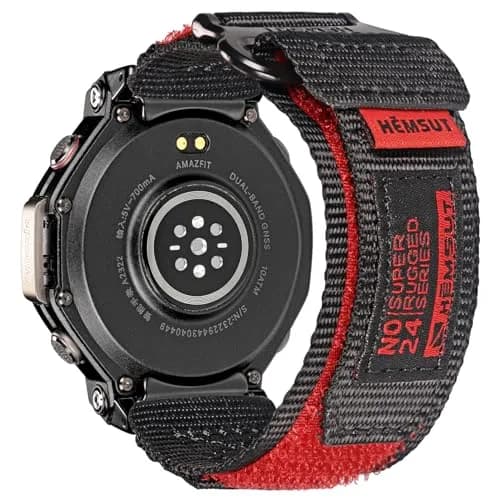 torbollo Sport Loop Watch Band for Amazfit T-Rex 3 Pro 48mm, Black/Red Nylon, M/L (7.09"-9") | Breathable & Adjustable thumbnail 1