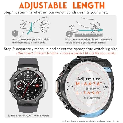 torbollo Sport Loop Watch Band for Amazfit T-Rex 3 Pro 48mm, Black/Red Nylon, M/L (7.09"-9") | Breathable & Adjustable thumbnail 4