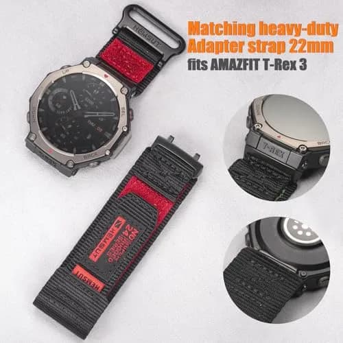 torbollo Sport Loop Watch Band for Amazfit T-Rex 3 Pro 48mm, Black/Red Nylon, M/L (7.09"-9") | Breathable & Adjustable thumbnail 6