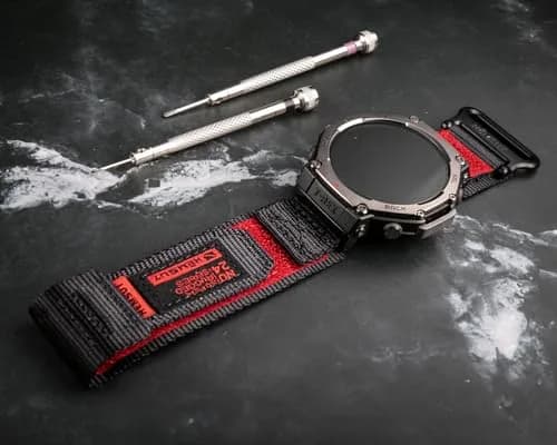 torbollo Sport Loop Watch Band for Amazfit T-Rex 3 Pro 48mm, Black/Red Nylon, M/L (7.09"-9") | Breathable & Adjustable thumbnail 2