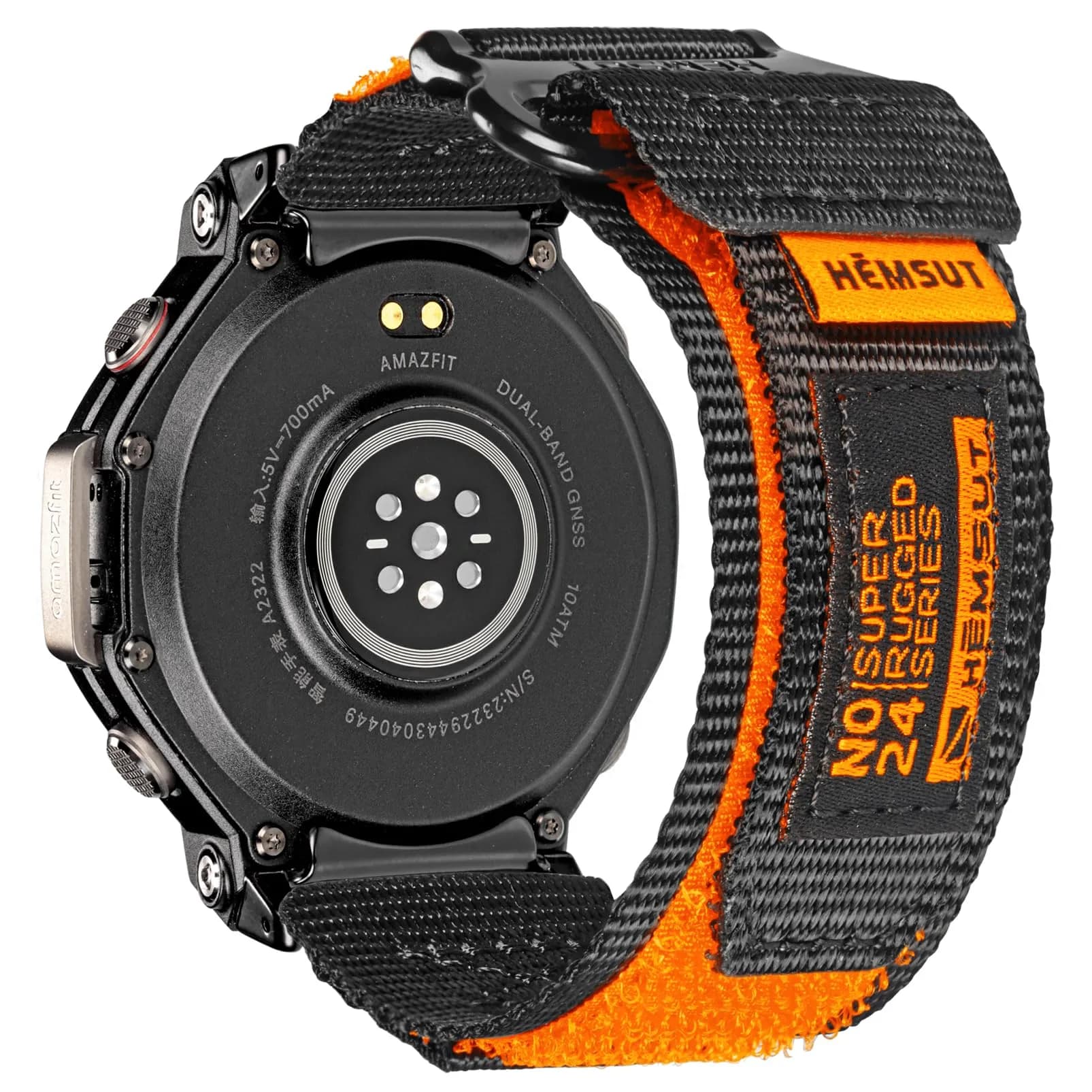 torbollo Sport Loop Watch Band for Amazfit T-Rex 3 Pro 48mm | Black/Orange Nylon Adjustable — Black/Orange / T-Rex 3 Pro 48mm - S/M
