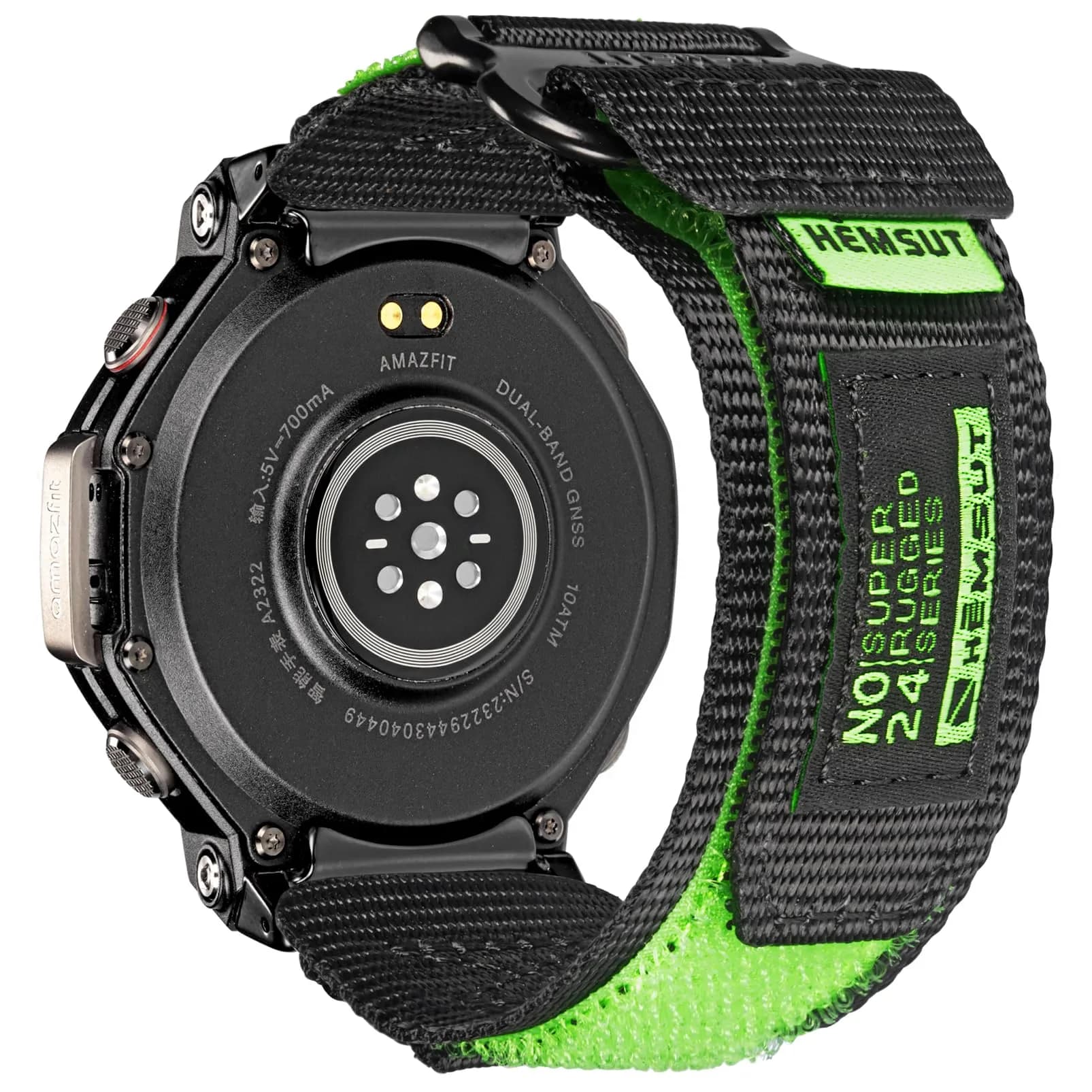 torbollo Sport Loop Watch Band for Amazfit T-Rex 3 Pro 48mm | Black/Orange Nylon Adjustable — Black/Green / T-Rex 3 Pro 48mm - M/L