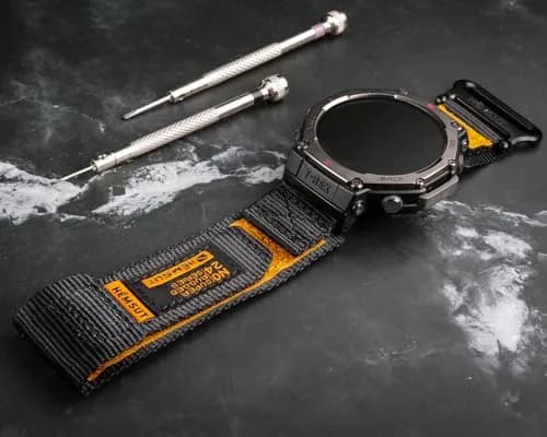torbollo Sport Loop Watch Band for Amazfit T-Rex 3 Pro 48mm | Black/Orange Nylon Adjustable thumbnail 2