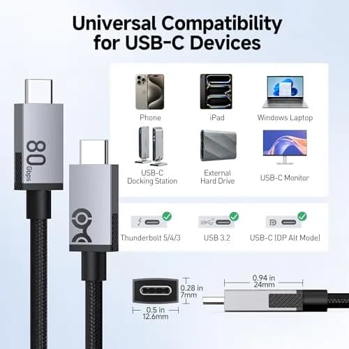 Cable Matters 80Gbps USB4 Cable, Thunderbolt 5/4 Compatible, 0.6m (2ft) | 8K@120Hz Video, 240W PD thumbnail 7