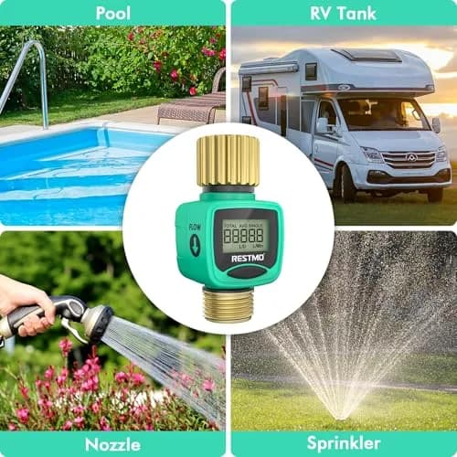 Restmo Heavy Duty Water Flow Meter with Brass Inlet & Outlet, 2 Pack | Measures Gallons/Liters & Flow Rate Accurately thumbnail 8