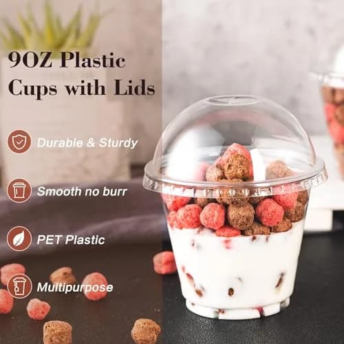 Lullaby 100 Pack 9oz Clear Plastic Dessert Cups with Dome Lids | Disposable to Go Party Cups thumbnail 4