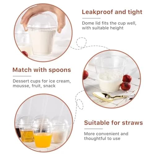 Lullaby 100 Pack 9oz Clear Plastic Dessert Cups with Dome Lids | Disposable to Go Party Cups thumbnail 6