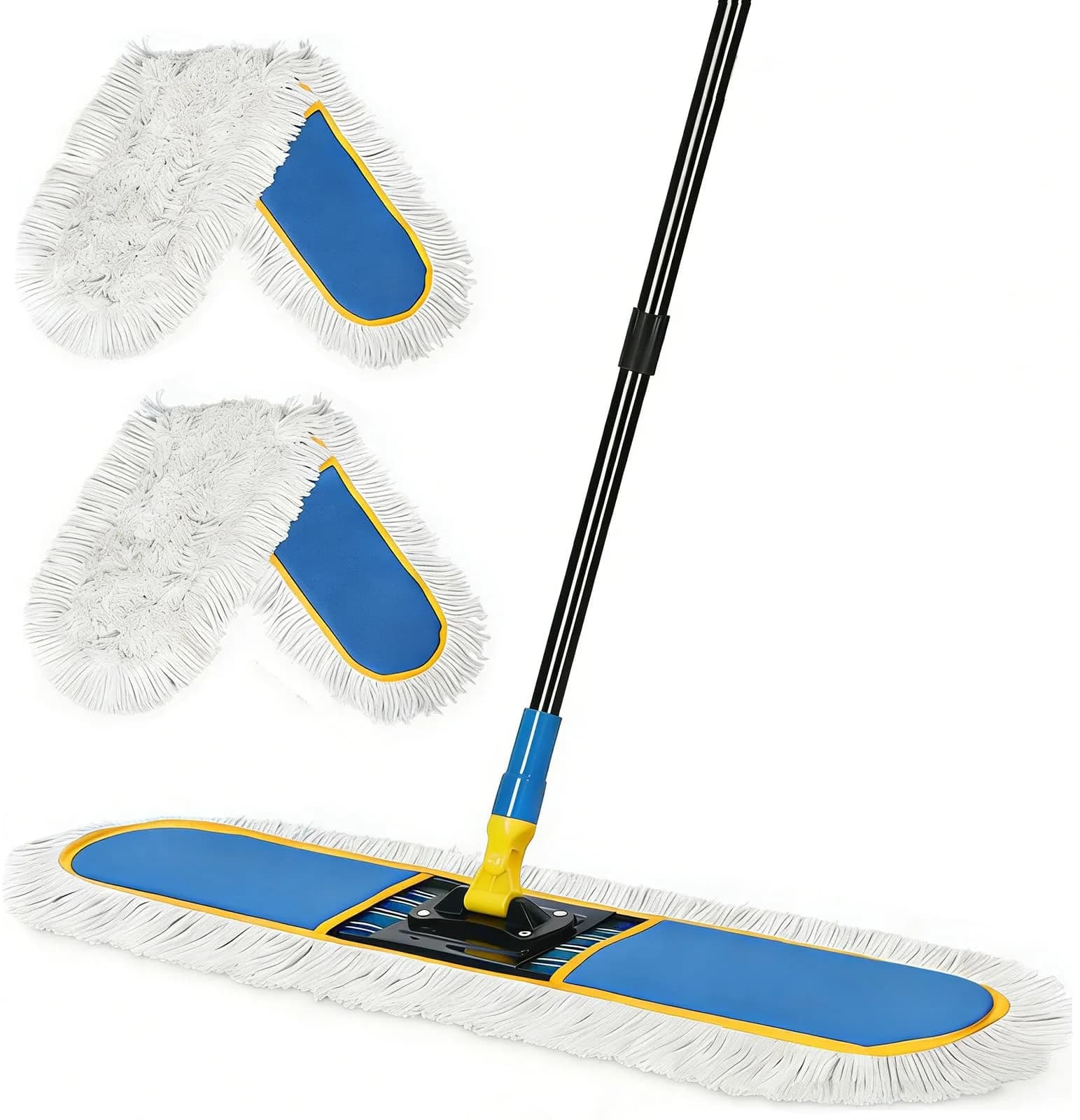 BUVE Commercial Dust Mop 91.44 cm (36 inch) | Heavy Duty Industrial Floor Cleaner with 2 Washable Cotton Pads — Blue / 24“ blue mop