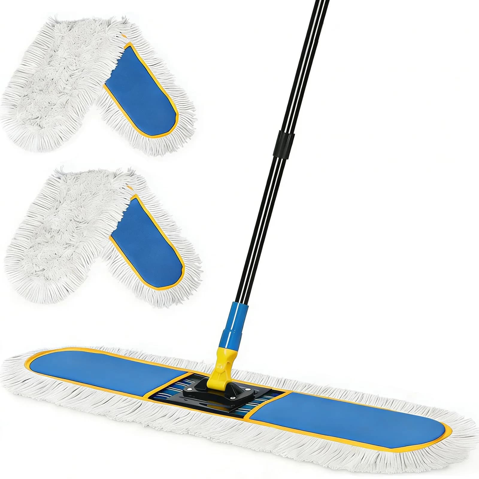 BUVE Commercial Dust Mop 91.44 cm (36 inch) | Heavy Duty Industrial Floor Cleaner with 2 Washable Cotton Pads — Blue / 36 inch